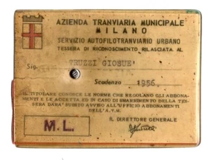 ATM MILANO 1956 TESSERA DI RICONOSCIMENTO X ACQUISTO BIGLIETTI rete INTERA - Picture 1 of 2
