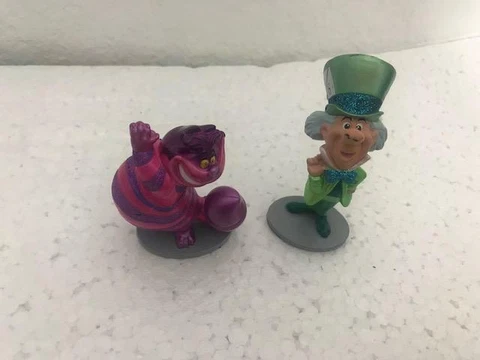 Disney Alice in Wonderland Glitter Cake Topper Lot Figures Hatter Cheshire Cat Cover