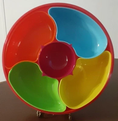 Cuenco rojo con tapa transparente 5 platos individuales para patatas fritas sumergir verduras frutas Foto 1 de 3