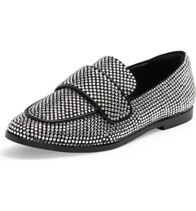 Jeffrey Campbell Velvit-JL Black Clear Fashion Slip On Rhinestone Flat Loafers - Picture 1 of 4