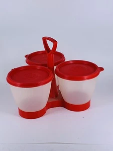 Vintage Tupperware Condiment Dressing Server Caddy 3 Containers - Picture 1 of 5