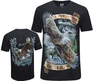 Nueva camiseta de motociclista indio americano nativo Eagle Wolf estampado delantero y trasero M - XL - Imagen 1 de 3
