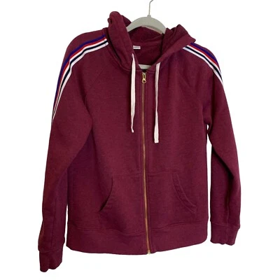 Sudadera con Capucha Antigua Azul Marino Para Mujer Mediana Granate Retro Rayas Cremallera Completa Bolsillos Canguro Foto 1 de 4