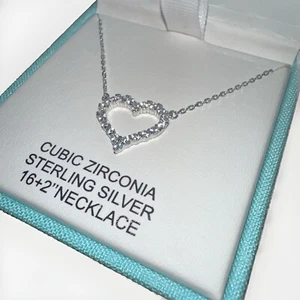 Rachel Zoe 925 Sterling Silver Cz Heart Pendant Necklace - Picture 1 of 5