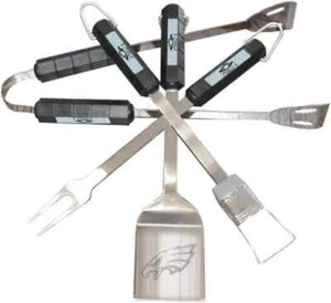 Philadelphia Eagles 4-Piece Barbecue Set Man Grill Must Ship Now Green Handles - Picture 1 of 1