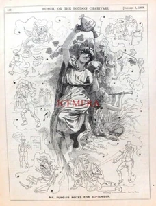 MR PUNCH'S NOTE FOR SEPTEMBER, 1889 Linley Sambourne PUNCH Cartoon Print: 658-64 - Picture 1 of 1