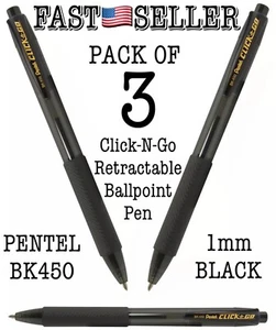 Paquete de 3 bolígrafos retráctiles Click-N-Go, negro #BK450A - ¡NUEVO! ¡RÁPIDO! - Imagen 1 de 5