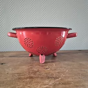 VINTAGE olandese COLANDER smalto rosso smalto retrò colino metallo smaltato - Foto 1 di 7