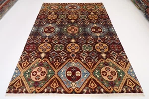7 x 10 ft Maroon color Afghan Hand Knotted Wool Area Bedroom living room Rug - Picture 1 of 14