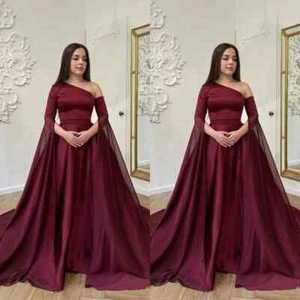 Chiffon Wedding Dresses with Cape Long Sleeves Sweep Trian A Line Bridal Gowns - Picture 1 of 11