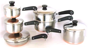 VINTAGE REVERE WARE PRE 68 LOT 11 PCS. POTS & SKILLET (STEAMER) WITH LIDS CLEAN! - Bild 1 von 6