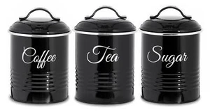 Retro Set of 3 Black Tea Coffee Sugar Canister Air Tight Pots Kitchen Storage - Picture 1 of 8