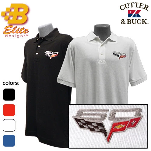 C6 Corvette 60th Anniversary Embroidered Men's Cutter & Buck Ace Polo Shirt P198 - Image 1 of 1