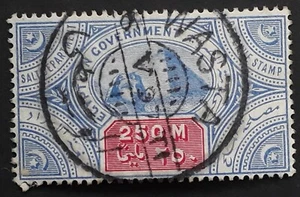 1897 Egypt 250M blue & carmine Salt Dept Revenue stamp Used Wasta cds - Picture 1 of 2