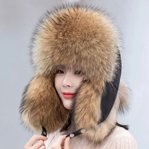 Women Ushanka Russian Genuine Fox Fur Hats Real Leather Ski Trapper Caps Winter - Picture 1 of 15
