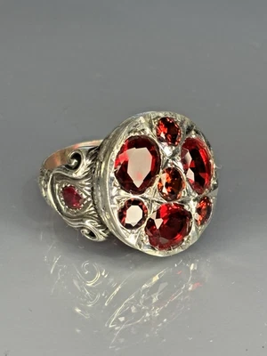 Sterling Silver Ruby Stone Ring Ornate Baroque Design, Artisan Royal Style Men - Image 1 of 4