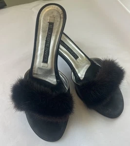 Giuseppe Zanotti schwarze Leder-Pantoletten mit Pfennigabsatz und Nerzfell ~ Gr. 37/7 - Bild 1 von 11
