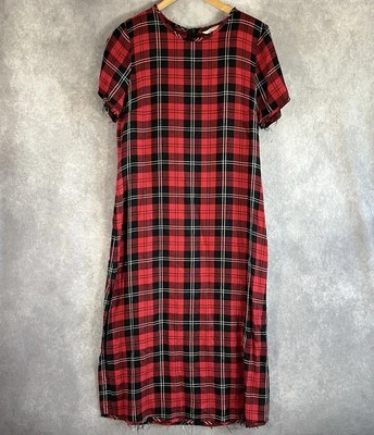 Vestido Zara Midi Mujer Grande L Rojo Negro Blanco Cuadros Colección Denim Premium Foto 1 de 4