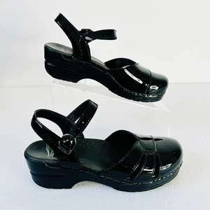 Dansko 38 Black Patent Leather Maeve Buckle Closed Toe Clogs Lolita Shoes 8 US - Picture 1 of 12