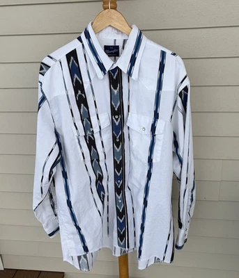 Vintage Wrangler Aztec Button Up Shirt Men XXL Long Tails Rodeo Western - Image 1 of 4