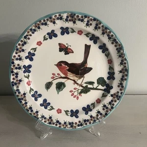 "Plato de postre Anthropologie Nathalie Lete pájaro mariposa floral 8,25"" nuevo" - Imagen 1 de 10