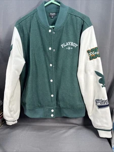 Vintage Playboy By Pacsun Green Varsity Bomber Jacket Embroidered Patches Small - Picture 1 of 13