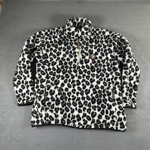 Buc-ee's Medium Leopard Print Plush Sherpa Pullover 1/4 Zip Logo Pockets - Picture 1 of 6