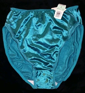 Vintage Warners Teal Green Satin Hi-Cut Brief Panties Second Skin Stretch NWT L - Picture 1 of 5