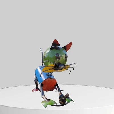 Handmade Metal Art Cat  Caching a Mouse Multicolor Small  # 8 Home Garden Decor - Image 1 of 4