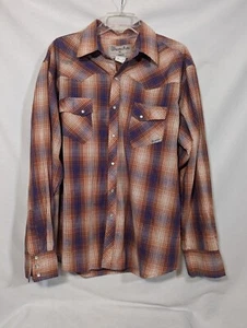 Camisa Wrancher By Wrangler Para Hombre Grande Naranja Azul Cuadros Perla A Presión Manga Larga - Imagen 1 de 6