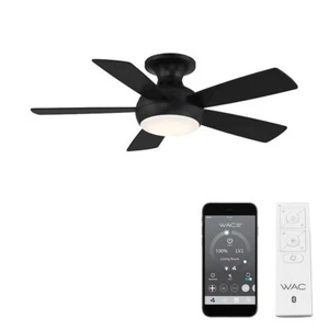 WAC Lighting Odyssey 5 Blade 44" Flush Ceiling Fan, BK/BK - F-034L-MB - Picture 1 of 2