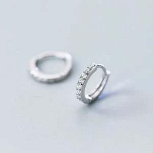 925 Sterling Silver Simple CZ Small Huggie Hoop Earrings Women A1016 - Picture 1 of 8