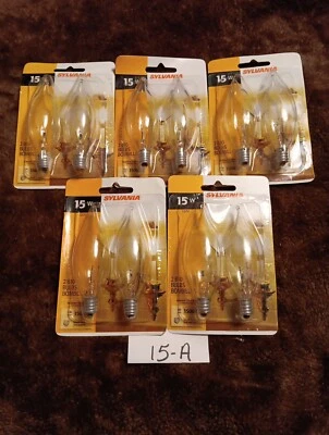 10 Bombillas Sylvania 15W Base Candelabro Punta Llama Hechas en Tailandia Foto 1 de 2