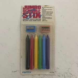 Jumbo Scribble Stix Erasable  Crayons Vintage Pentech With Sharpener And Eraser - Picture 1 of 2