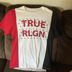 True Religion Mens T Shirt Size LM,  White, Red And White Buddha Originally - Picture 1 of 10