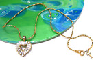 Vintage Rhinestone Heart Sterling Vermeil Pendant Gold Tone Chain Necklace