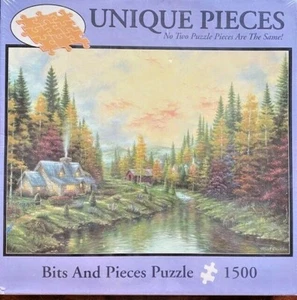 Indian Summer NEW 1500 Pc puzzle Pond Colorful Trees Covered Bridge Cottage - Picture 1 of 3