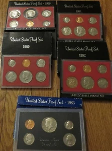 1979 to 1983 Proof Sets U.S. Mint 5 Sets San Francisco Mint SBA Dollar - Picture 1 of 4