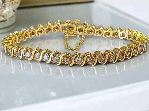 6Ct Round Cut Lab Created Diamond Women's Tennis Bracelet 14K Yellow Gold Plated - Picture 1 of 12