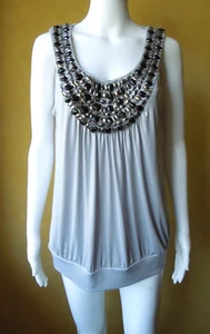 CROSSROADS - Ladies-Silver Metallic Sleeveless Top With Rhinestones - Size 14 16 - Picture 1 of 12