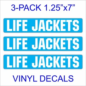 3 pcs - LIFE JACKETS Vinyl Decals Stickers Boat Graphics Lettering - Blue 1.25x7 - Imagen 1 de 1