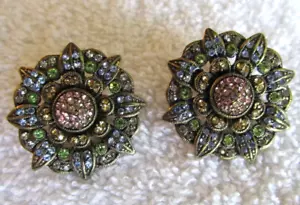NEW QVC Kathy Levine LA VINTAGE Bronze tone Post Earrings Multi Color Crystals - Picture 1 of 3