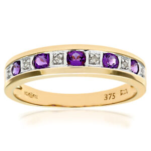 9ct Yellow Gold Diamond and Amethyst Eternity Ring by Naava
