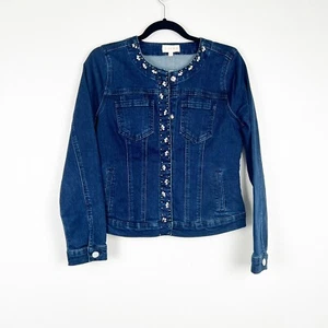 Laura Womens Embellished Jewels Denim Shirt Blue Sz 4 NWT - Picture 1 of 5