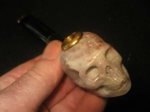 Awesome Carved Pink Tourmaline Stone Human Skull Pipe, High Quality Collectible - Picture 1 of 8