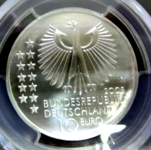 PCGS MS67 GS-Germany 2008F Max Planck Silver 10 EURO Super GEMBU-No Post US - Picture 1 of 4