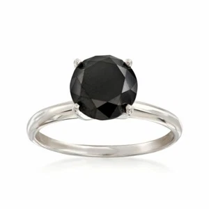 Juego de cuatro puntas anillo de diamantes de corte redondo negro natural de 1,0 quilates de oro blanco de 10 quilates - Imagen 1 de 2