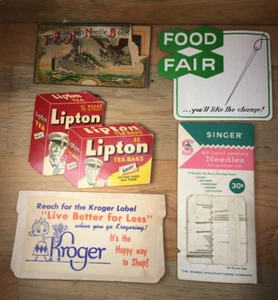 Needle Book LOT Lipton Tea Kroger Singer Food Fair Army & Navy Advertisments - Picture 1 of 18