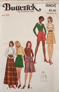 BUTTERICK 6856 VTG 70s Skirt A-line mini midi maxi 5 lengths 30" waist UNCUT - Picture 1 of 9