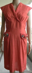 VINTAGE Nancee Model 1940s-50s Original Rare Pure Linen Rockabilly Couture Dress - Picture 1 of 12